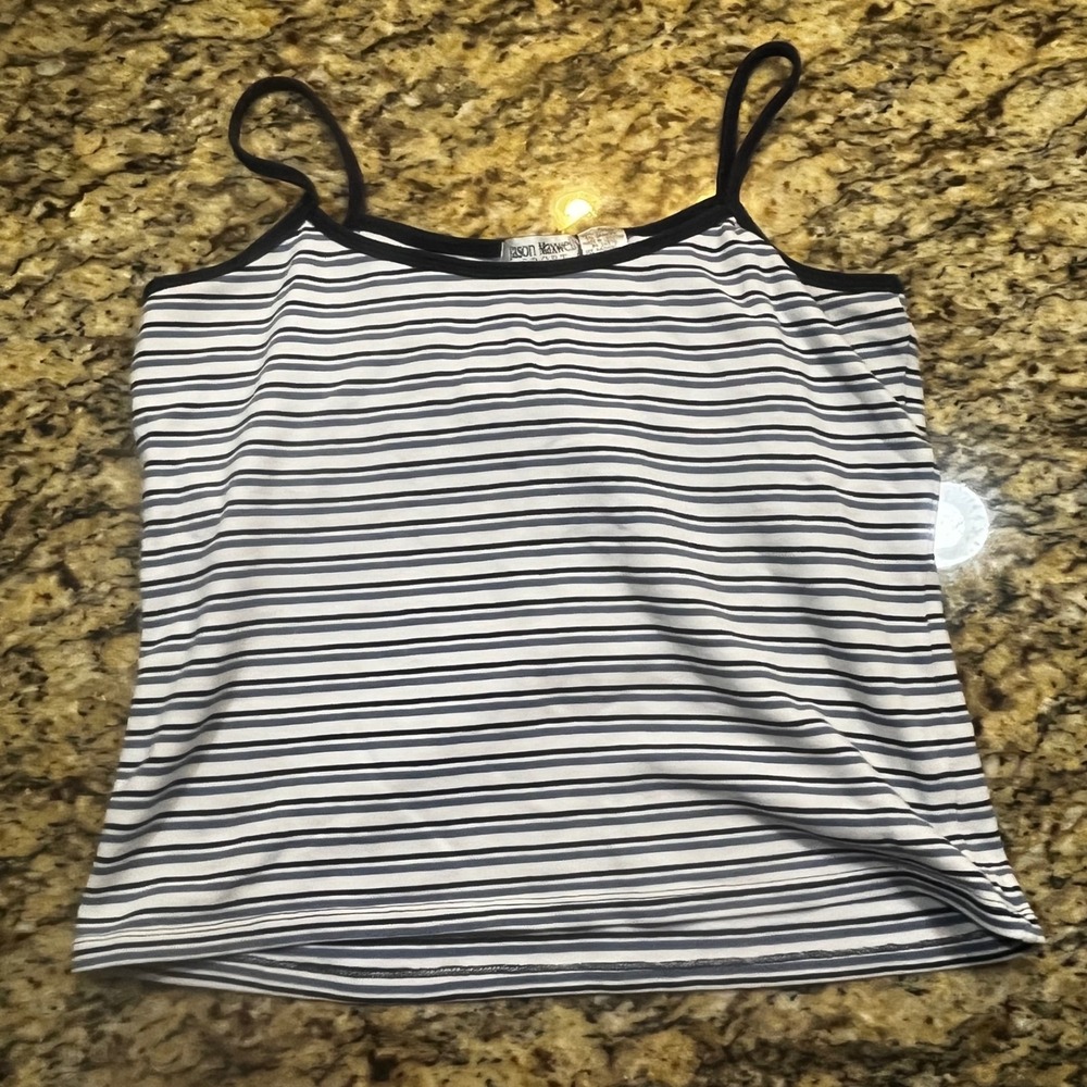Jason Maxwell Sport Women Blue White Striped Camisole Tank Top Shelf Bra Large